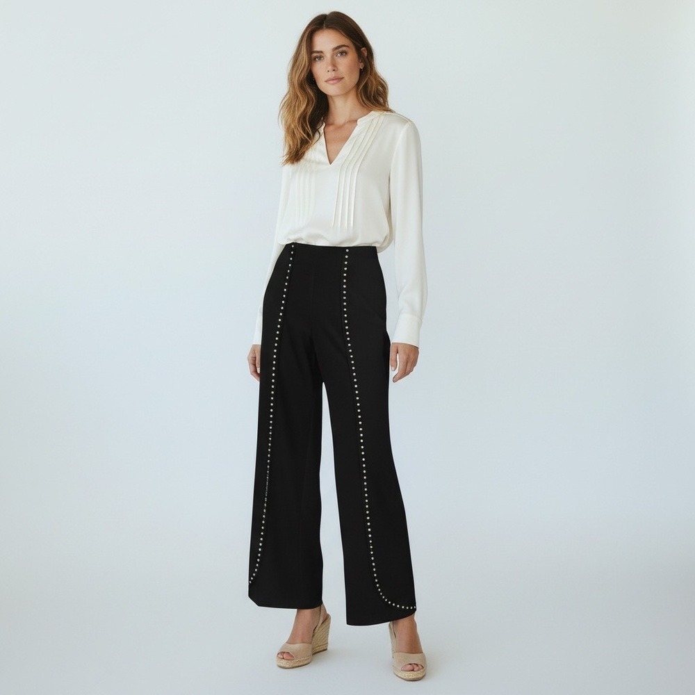 INC International Concepts Gold Studded Wide Leg Black Dress Pants